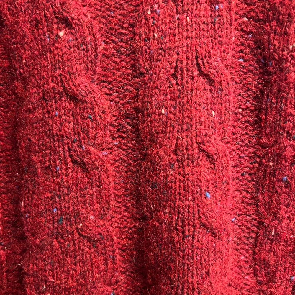 Vintage Gap Sweater Mens XL Red 100% Wool Cable Knit V-Neck Donegal Fleck - Picture 3 of 8